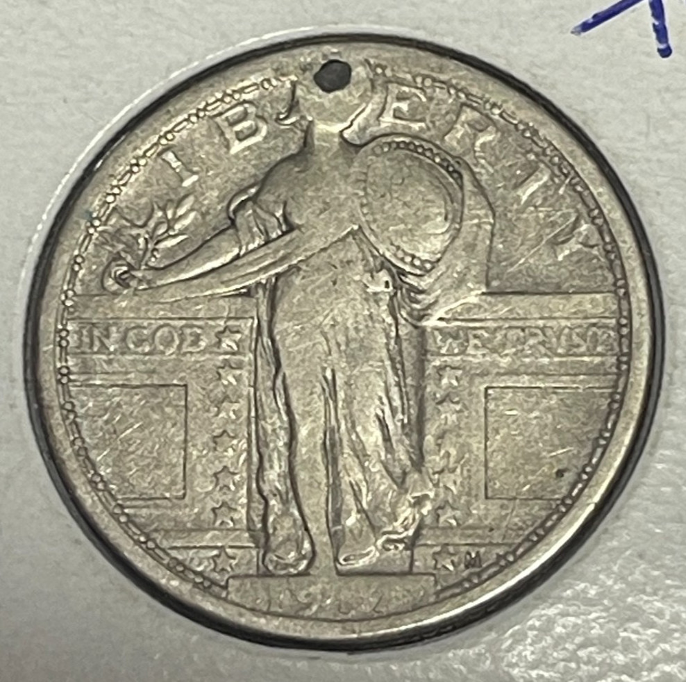 1917-P Standing Liberty Quarter No Stars Type 1 Very Good VG Details Plug