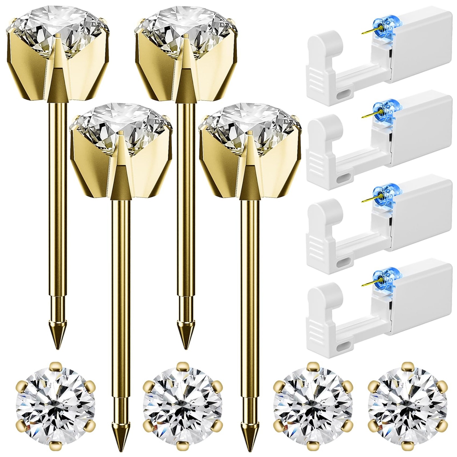 12 Pcs Ear Piercing Kit Disposable Ear Piercing Gun Kit with 4 Pcs 6 Prong Se...