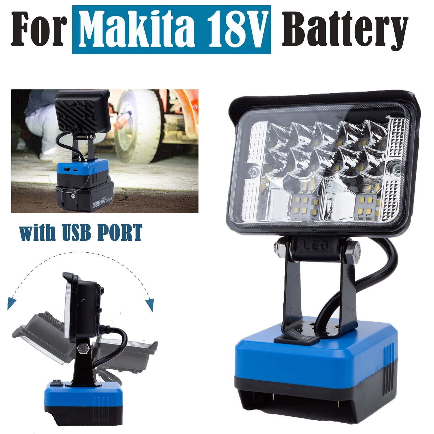 Camping LED Work Light W/USB Adjustable Cordless Lamp Fits Makita 18V Battery