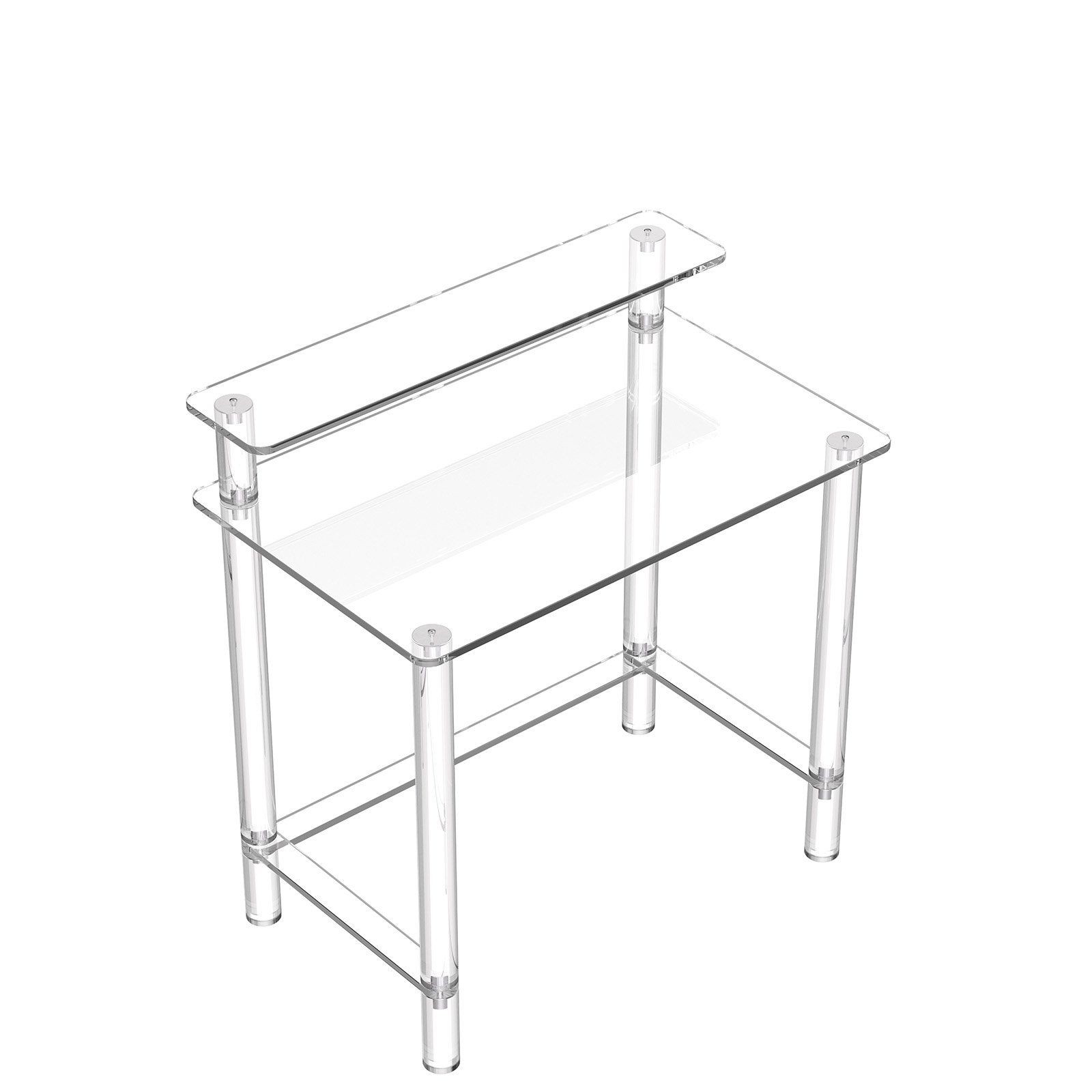 Acrylic Table, 2 Tiers Clear Office Desk with Monitor Stand, Acrylic Study