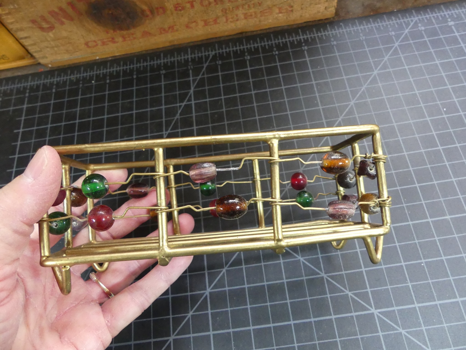 Home Decor Beaded Wire Basket Desktop Decorative Rectangle Holder 6x2 1/2"