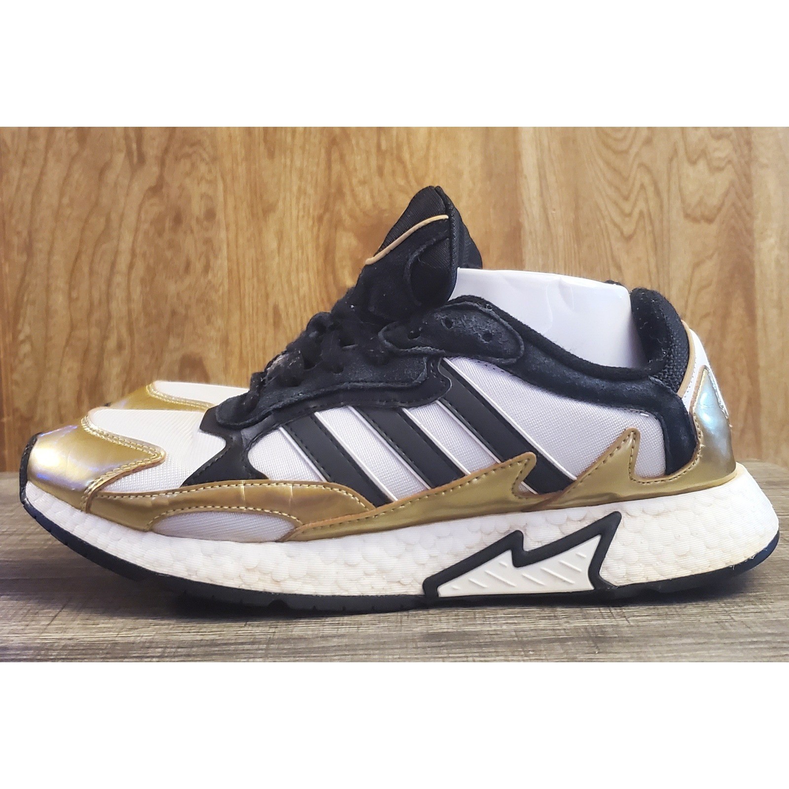 Adidas Tresc Run Boost Sneaker Shoes Men's Size 9.5 White Black and Gold