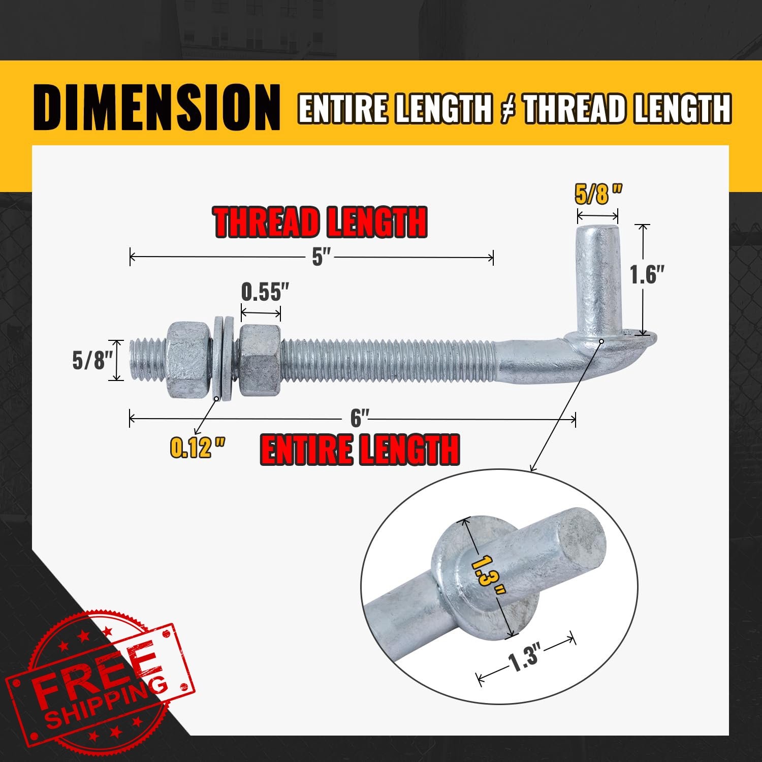 VIVIDA J Bolt Gate Hinge, 6", Galvanized Steel, 5/8" Pin, Chain Link Fence