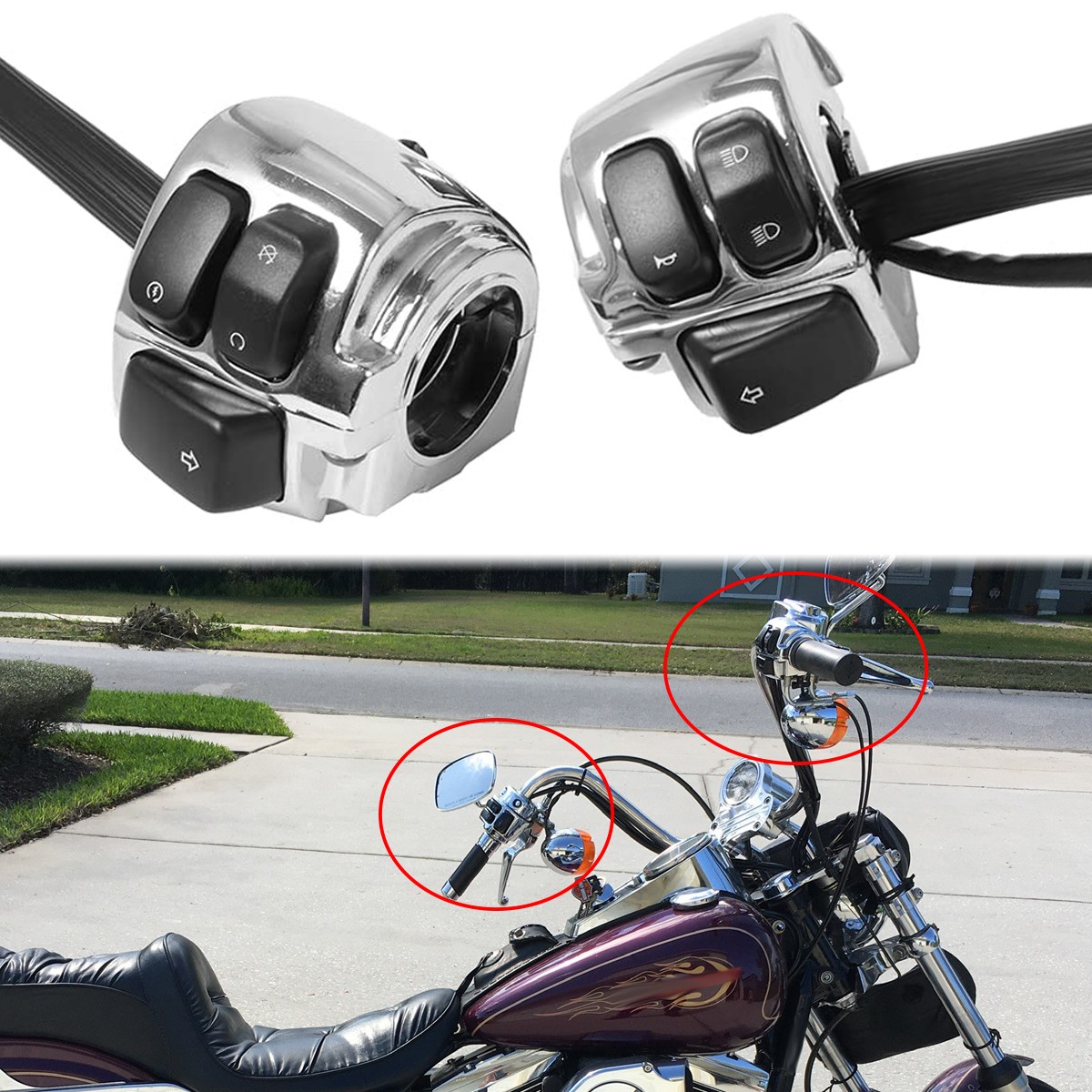 Motorcycle Handlebar 1'' Control Switches For Harley Dyna Wide Glide Super Glide
