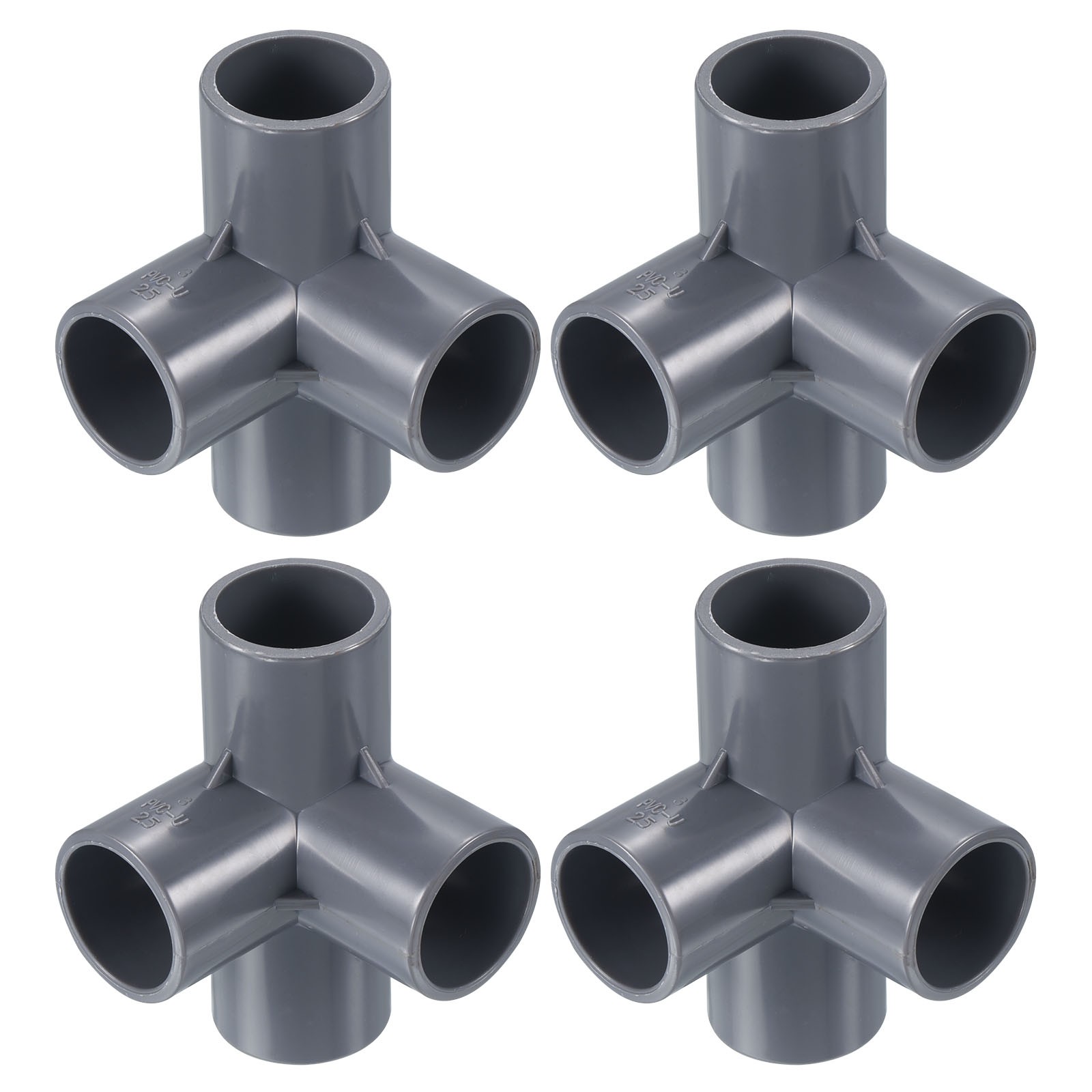 1" ID 4 Way Elbow Pipe Fittings UPVC, 4 Pack Joint Coupling Pipe Adapter, Gray