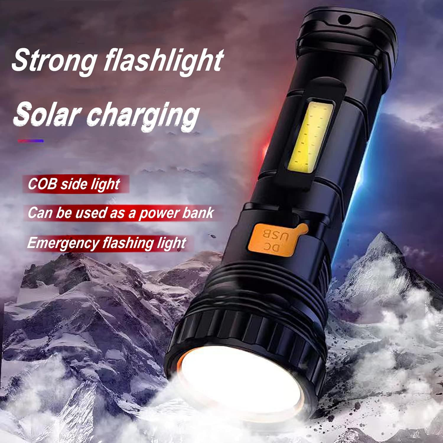 Solar/Rechargeable Multi Function 1000 Lumens LED Flashlight, with Emergency Str