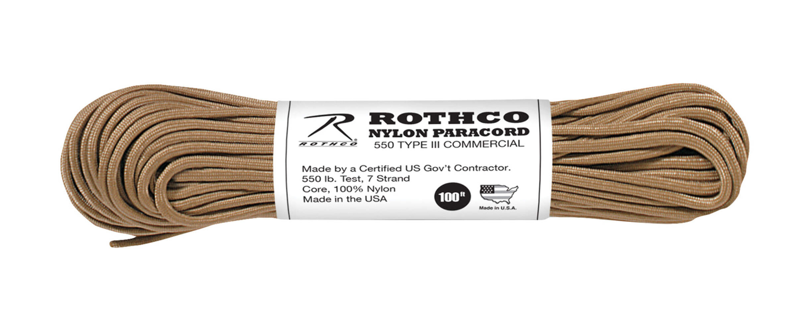 Rothco Nylon Paracord Type III 550 LB - 50ft - Tan