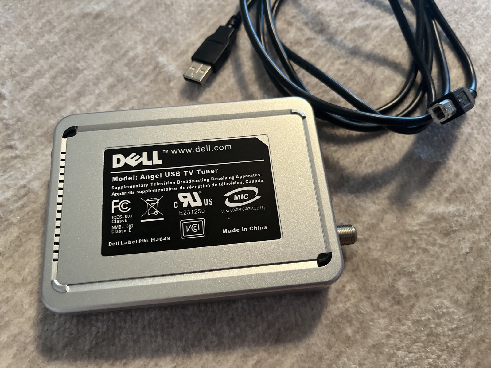 Dell Angel USB TV Tuner External Video Capture Device P/NX9844 S-Video RCA