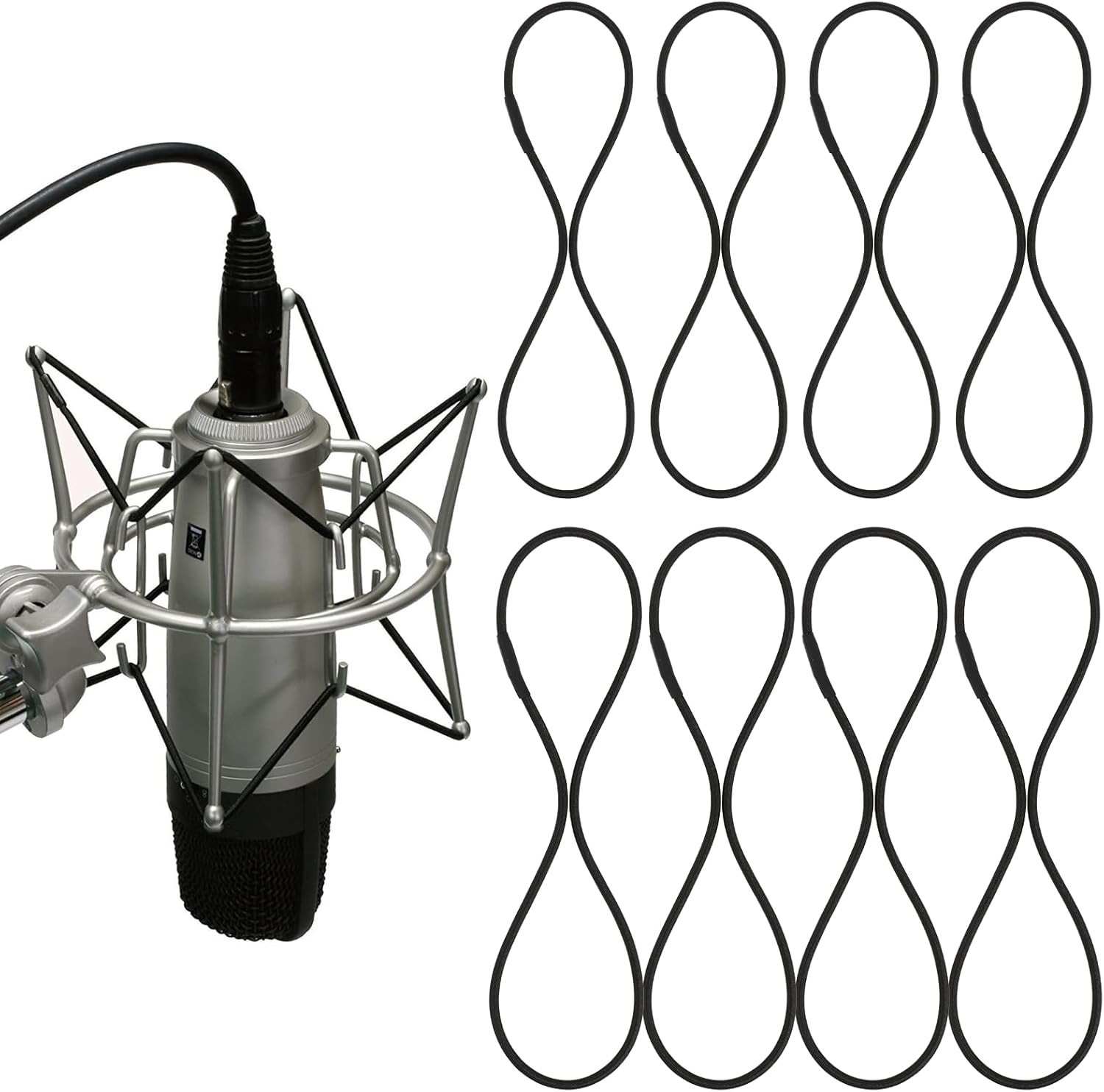 8PCS Microphone Shock Mount Rubber Ring, Black Universal Elastic Bands Replac...