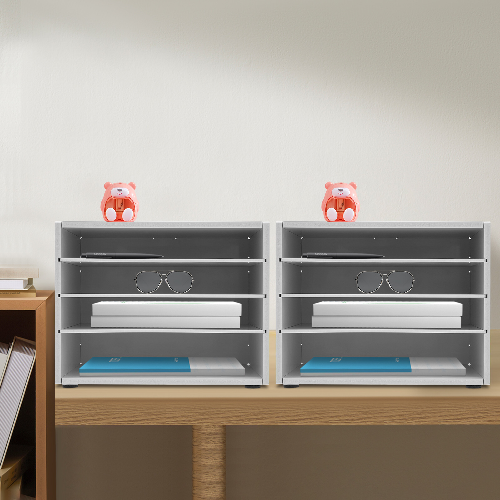 2 Pack 4 Tier Desktop File Holder White PVC Paper Organizer Rack