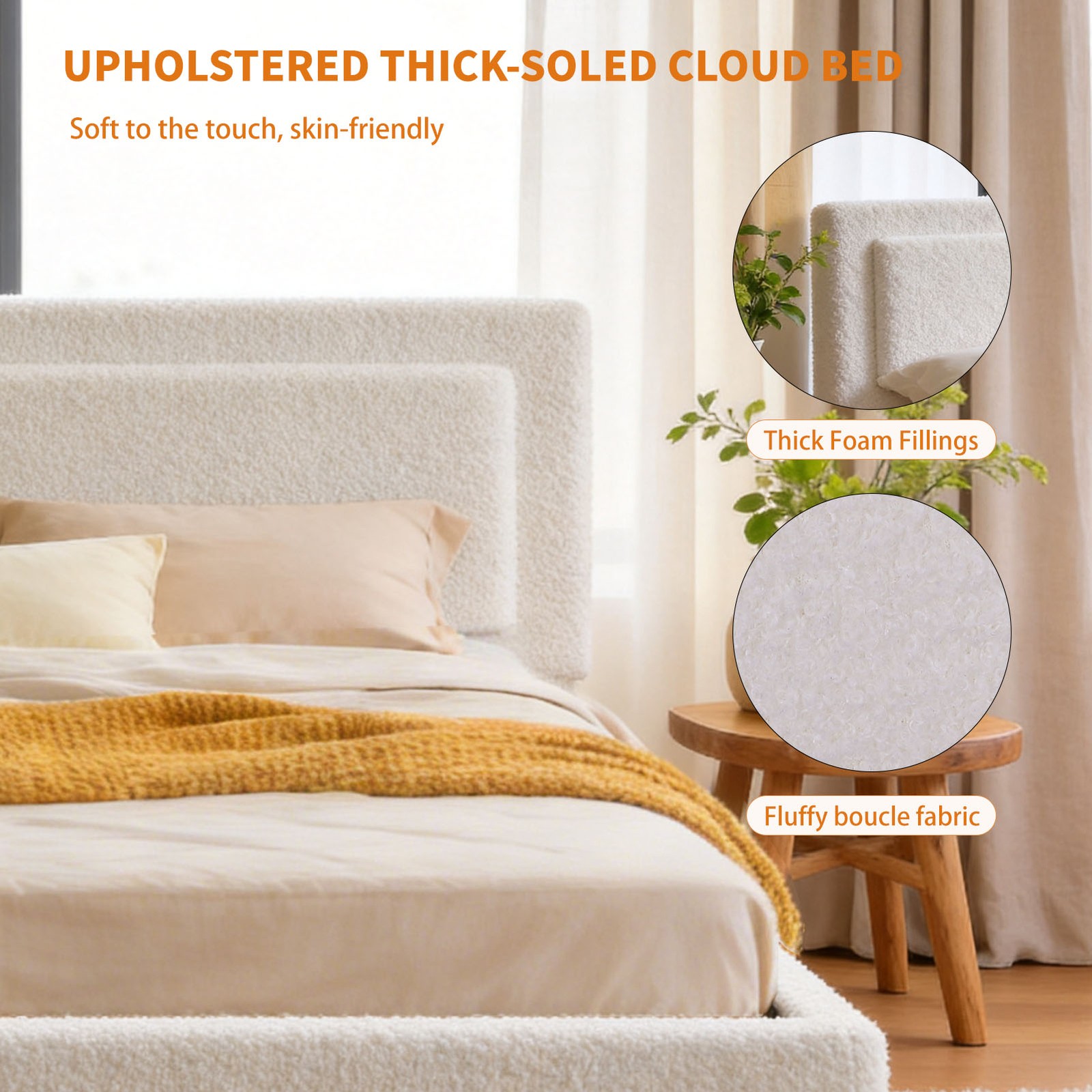 Upholstered Platform Bed Frame with Adjustable Headboard Solid Wood Full Size