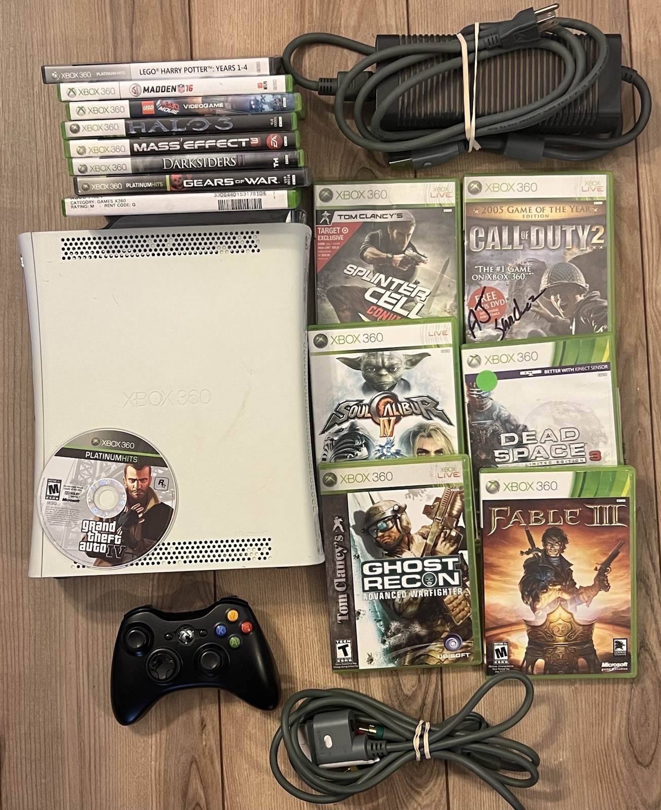 Xbox 360 Fat Console Bundle 20GB HDD 15 Games Controller Tested Works White