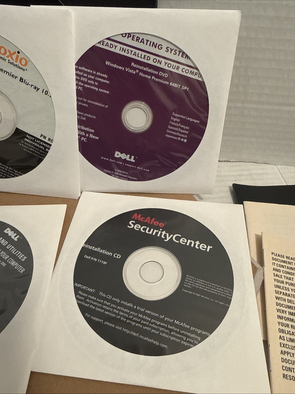 Dell Studio XPS Restore Setup Guide with Drivers and Utilities 2008 Roxio McAfee