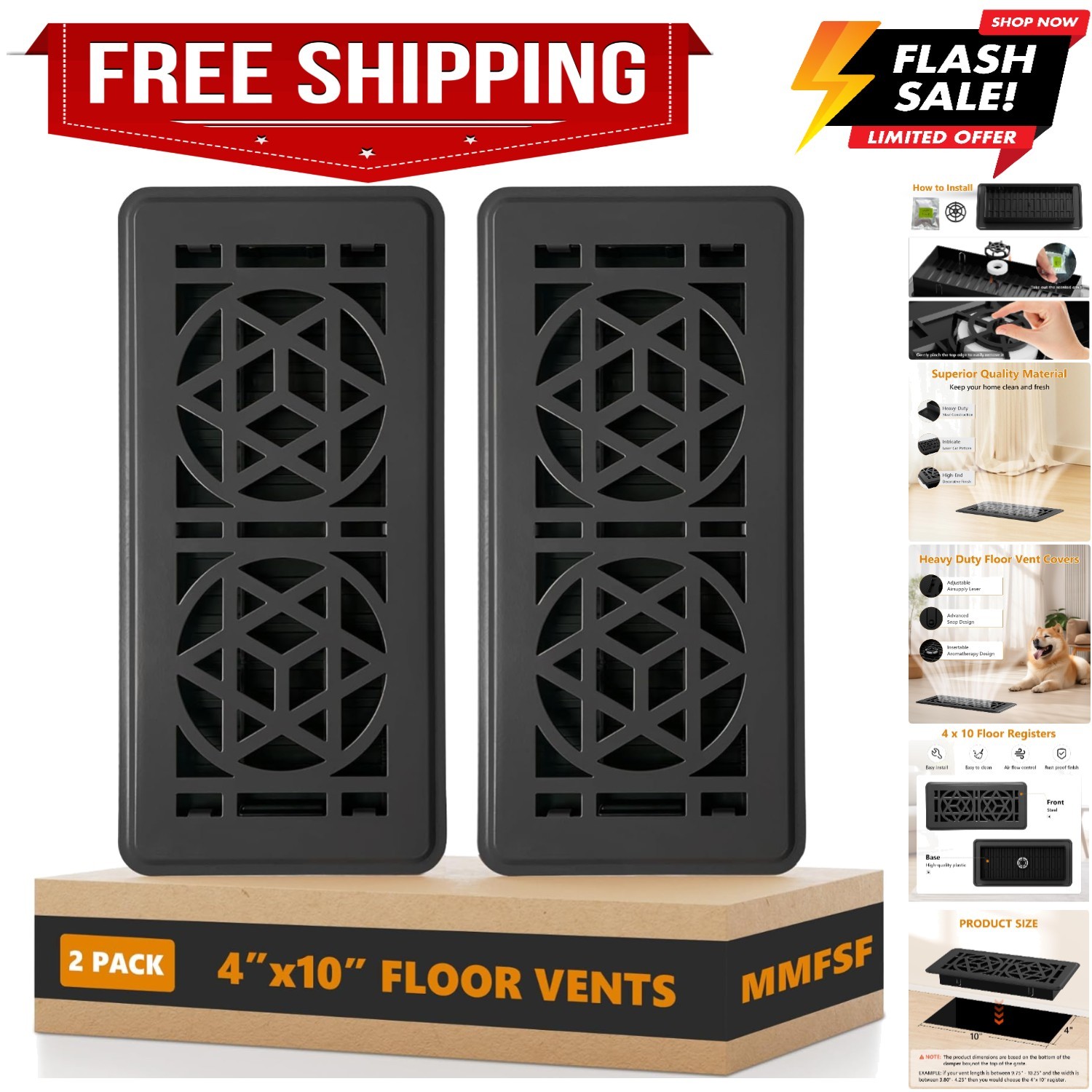 2 Pack Floor Vent Covers, Floor Register 4x10, Heavy Duty Walkable Steel Vent...