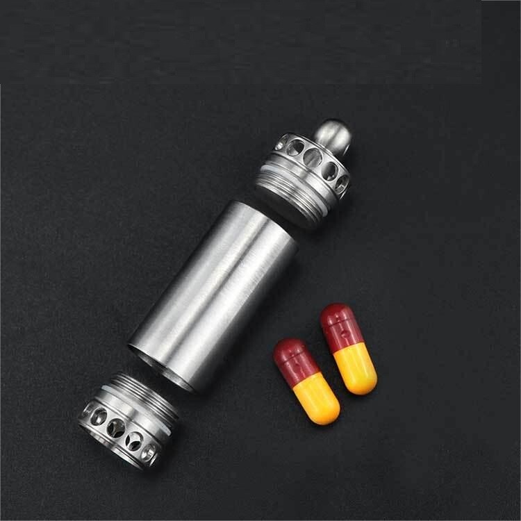 Titanium Pill Holder Case Organizer Container Portable Waterproof Keychain EDC