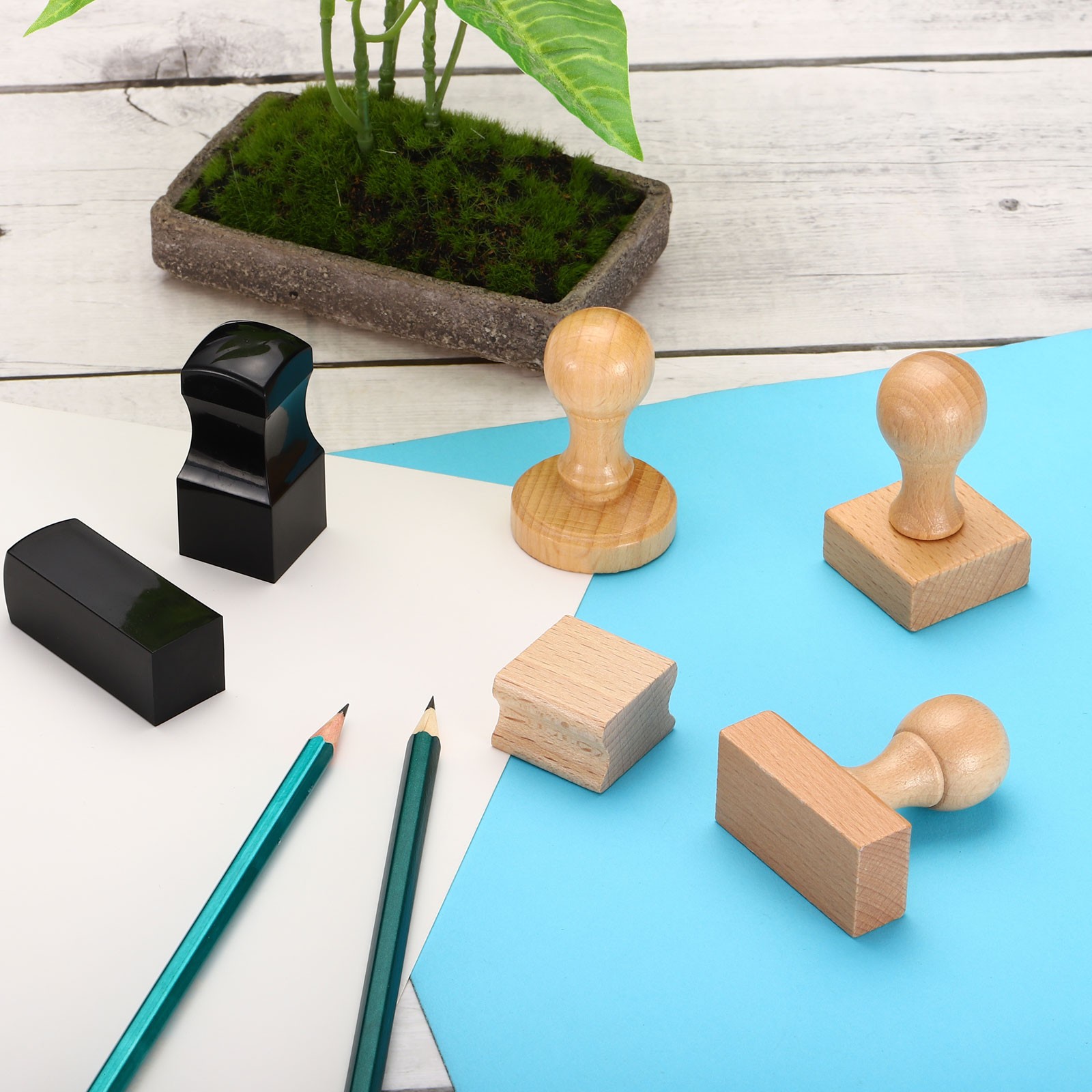 60mm Stamp Wood Square Handle, 4pcs Wooden Knobs Stamp Mounts Drawer Pulls
