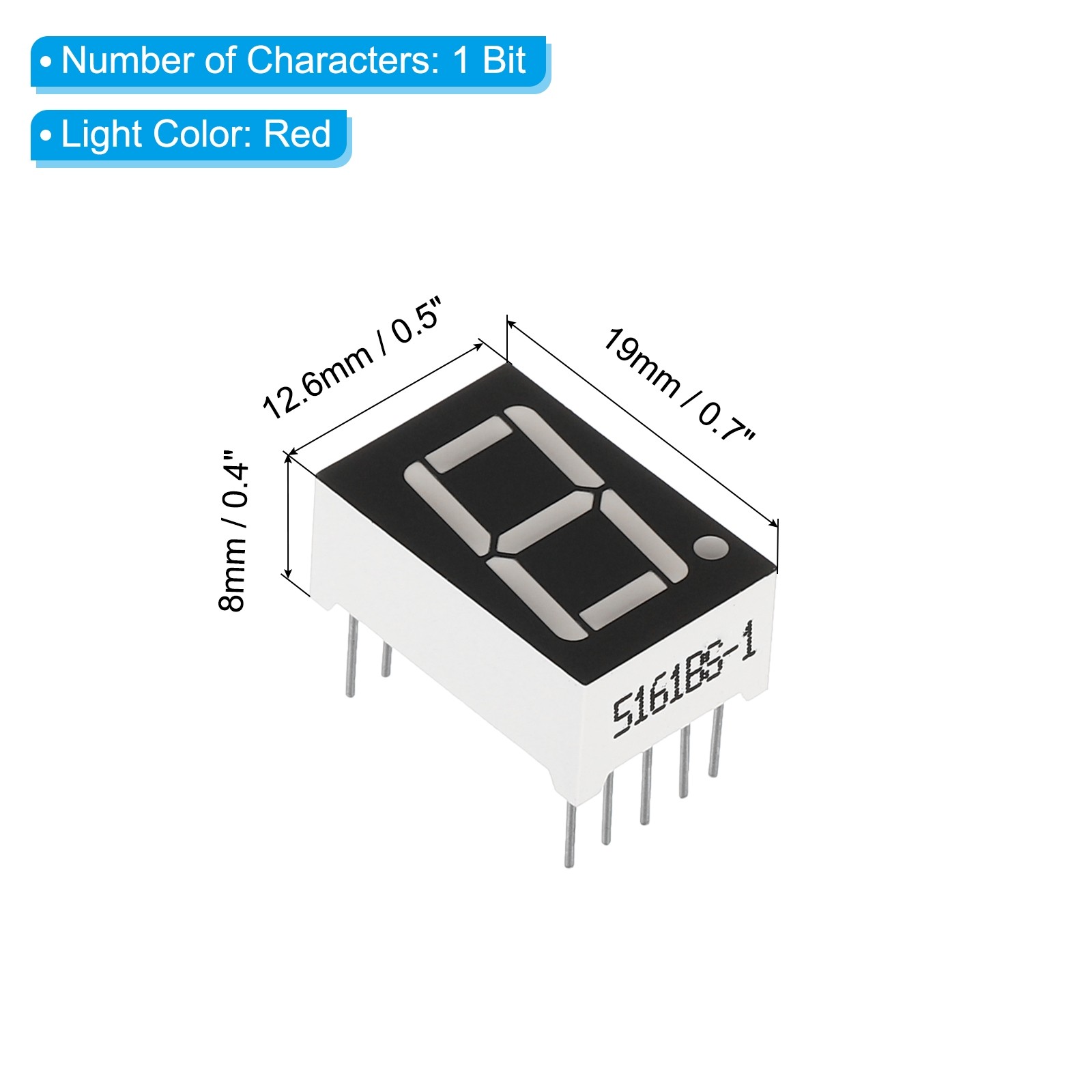 5Pcs Common Anode 7Segment 10Pin 1Bit 2.1V 0.56" LED Display Red