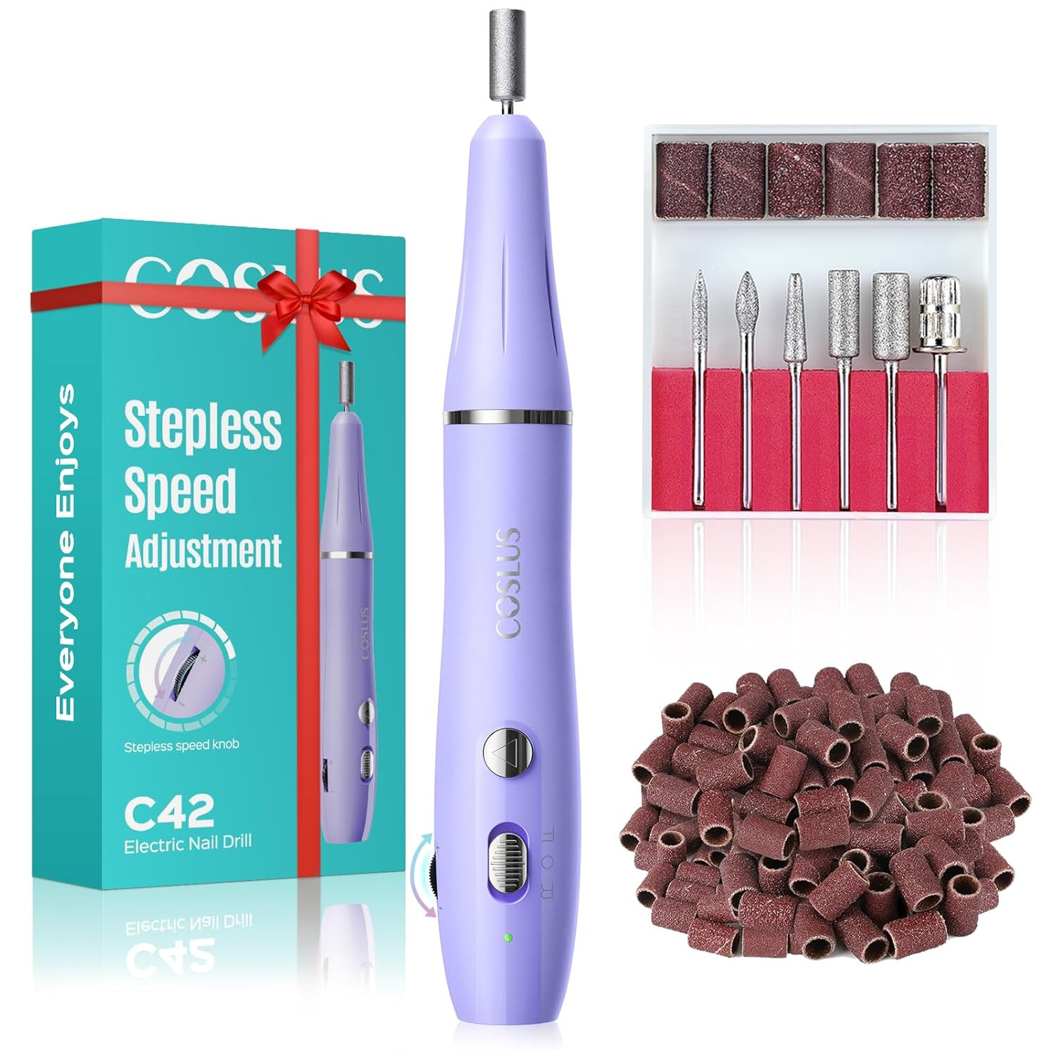 COSLUS Cordless Electric Nail Drill File: Nail Drill Machine with Stepless Speed