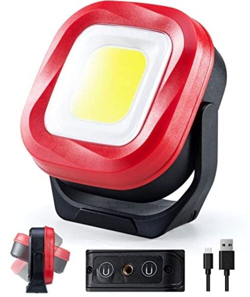 COB LED Work Light, 42 LEDs 1000 Lumens Rechargeable Portable Magnetic Red