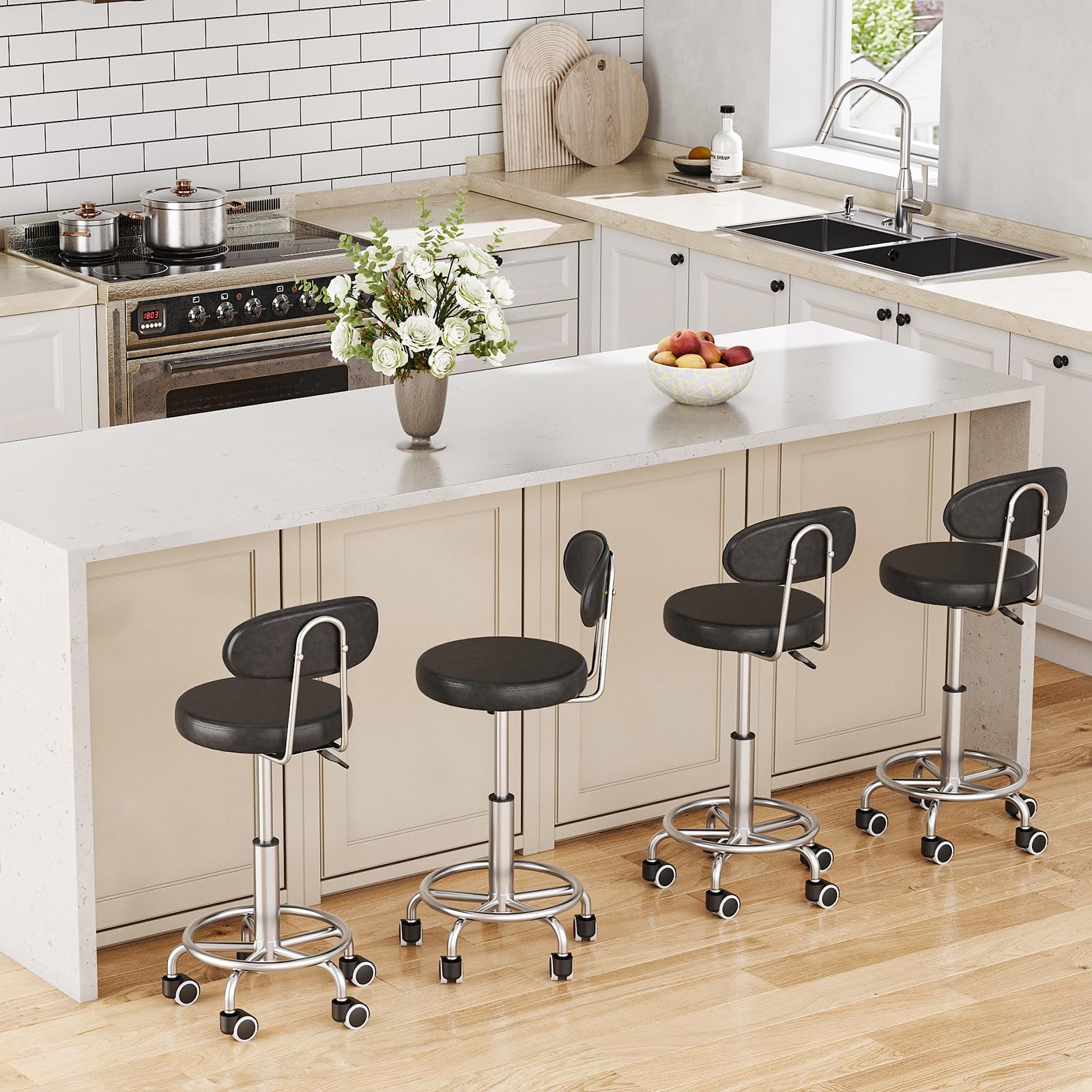 Height Adjustable Rolling Stool, 360° Rotating Drafting Chair, Multi-Purpose ...