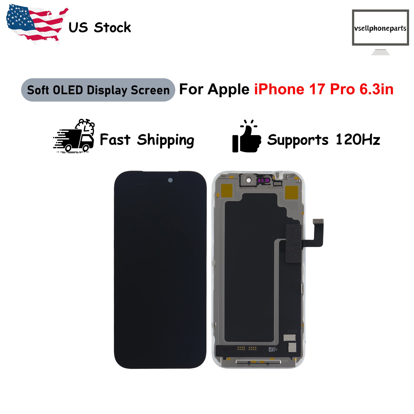 For Apple iPhone 17 Pro 6.3in Soft OLED Display Touch Screen Digitizer