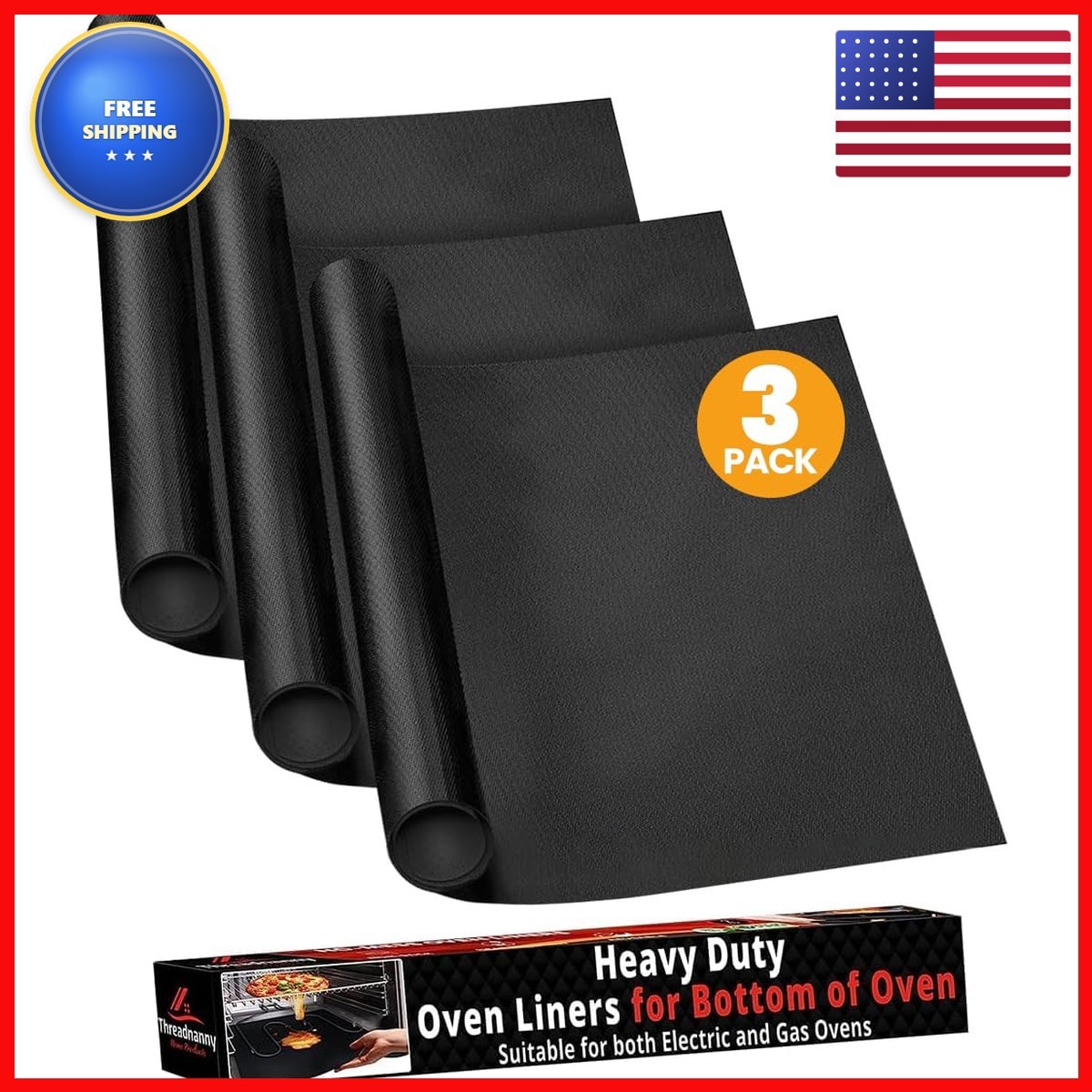 ThreadNanny Oven Liners 17"x25" Heavy Duty Non-Stick 3 Pack