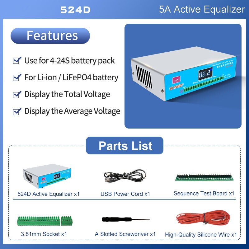 SUNKKO 524D Li-Battery Pack Transformer Inverter Active Equalizer Balancer ot25