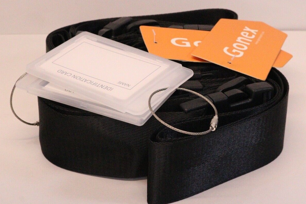 Set of 2 Gonex Luggage Strap Adjustable Suitcase Belts Travel Black + Tags NEW