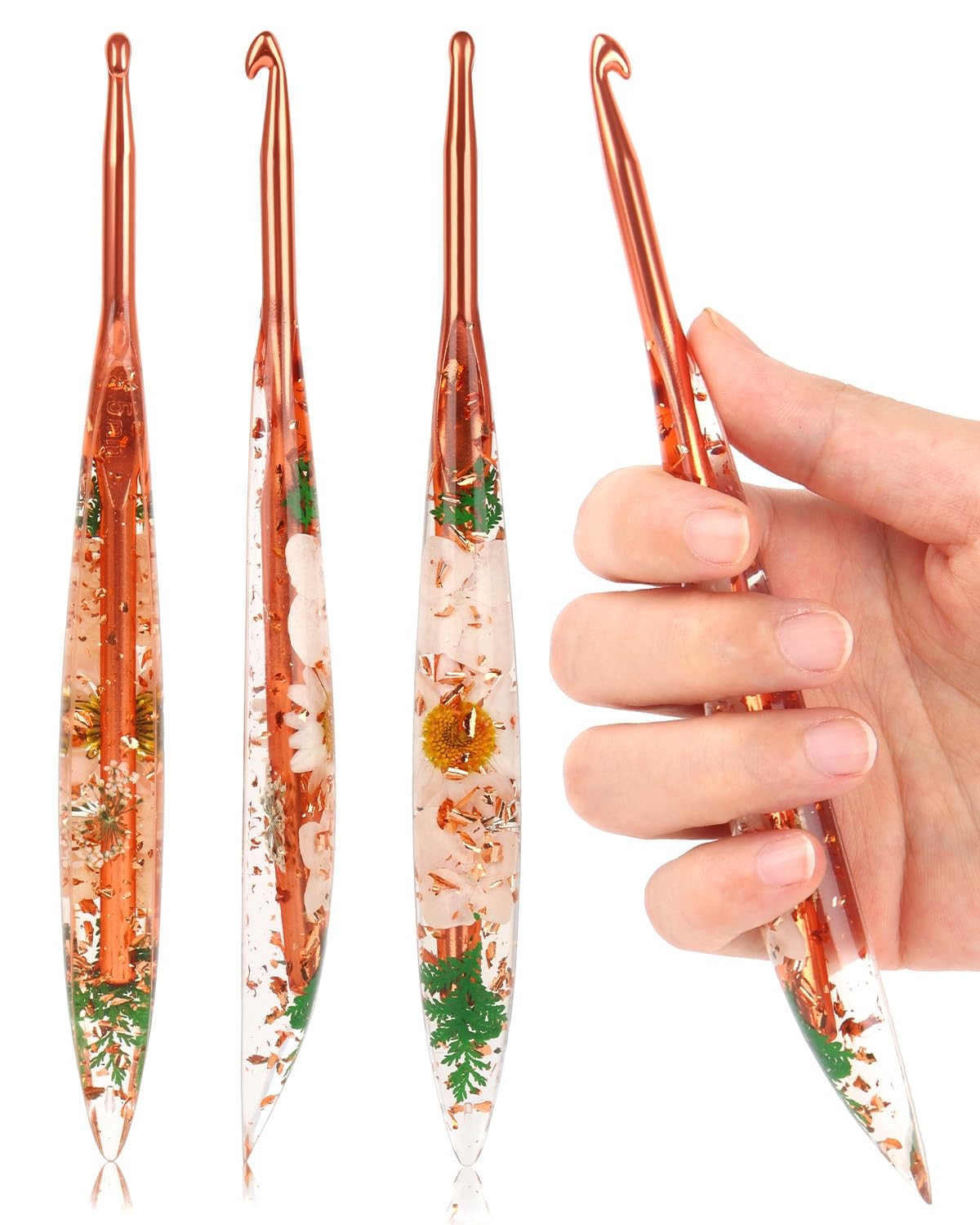 Crochet Hooks, 5.5mm Ergonomic Crochet Hook with Floral Plastic Grips, Stylis...