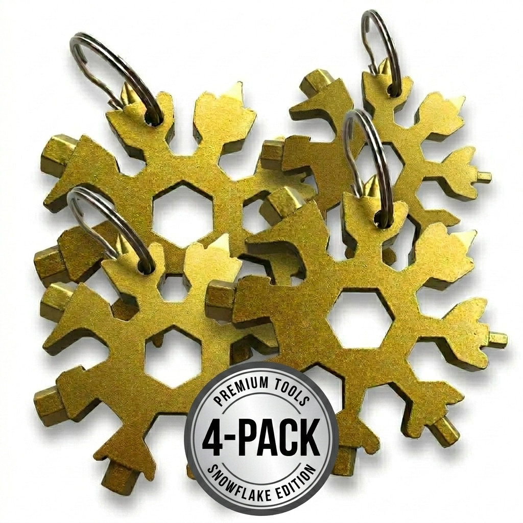 (4-Pack) Mobi Lock 18-in-1 Snowflake Multi Tool Portable Gold Steel Snowflake