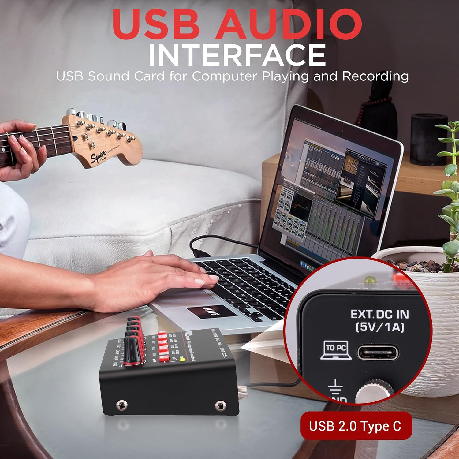 4-Channel Wireless Bluetooth 5.0 Line Mixer - USB Audio Interface - 4 Mono/Stere