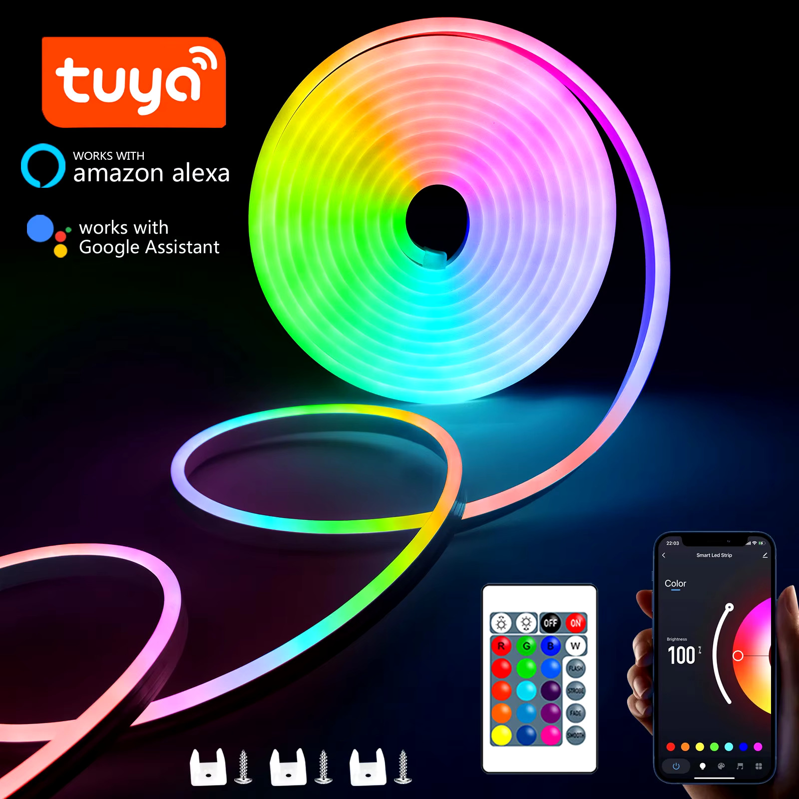 RGB Neon LED Strip 1235M IP65 Waterproof DIY USB Tuya App Remote Control