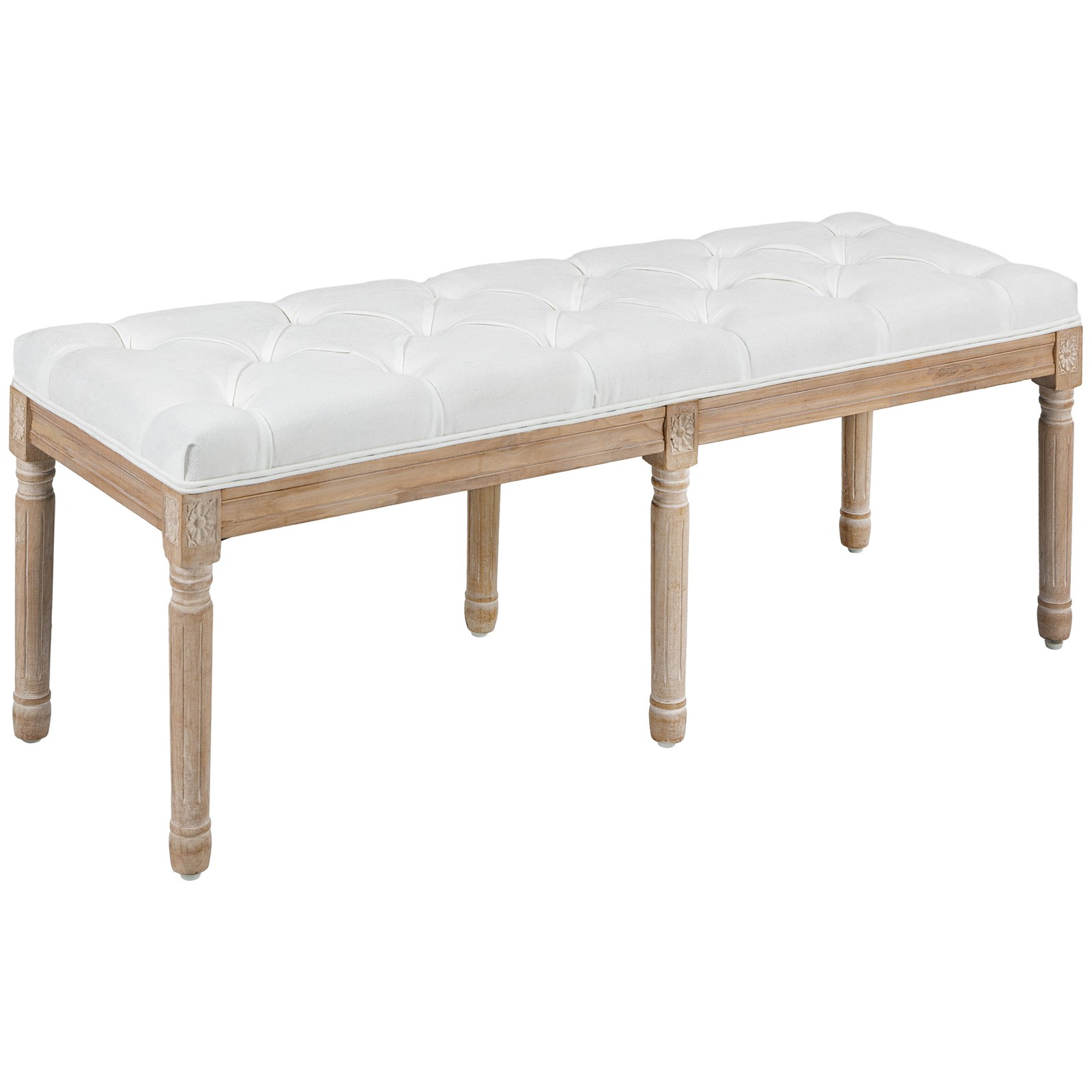 HOMCOM 46" End of Bed Bench, Upholstered Bedroom Bench, Cream White