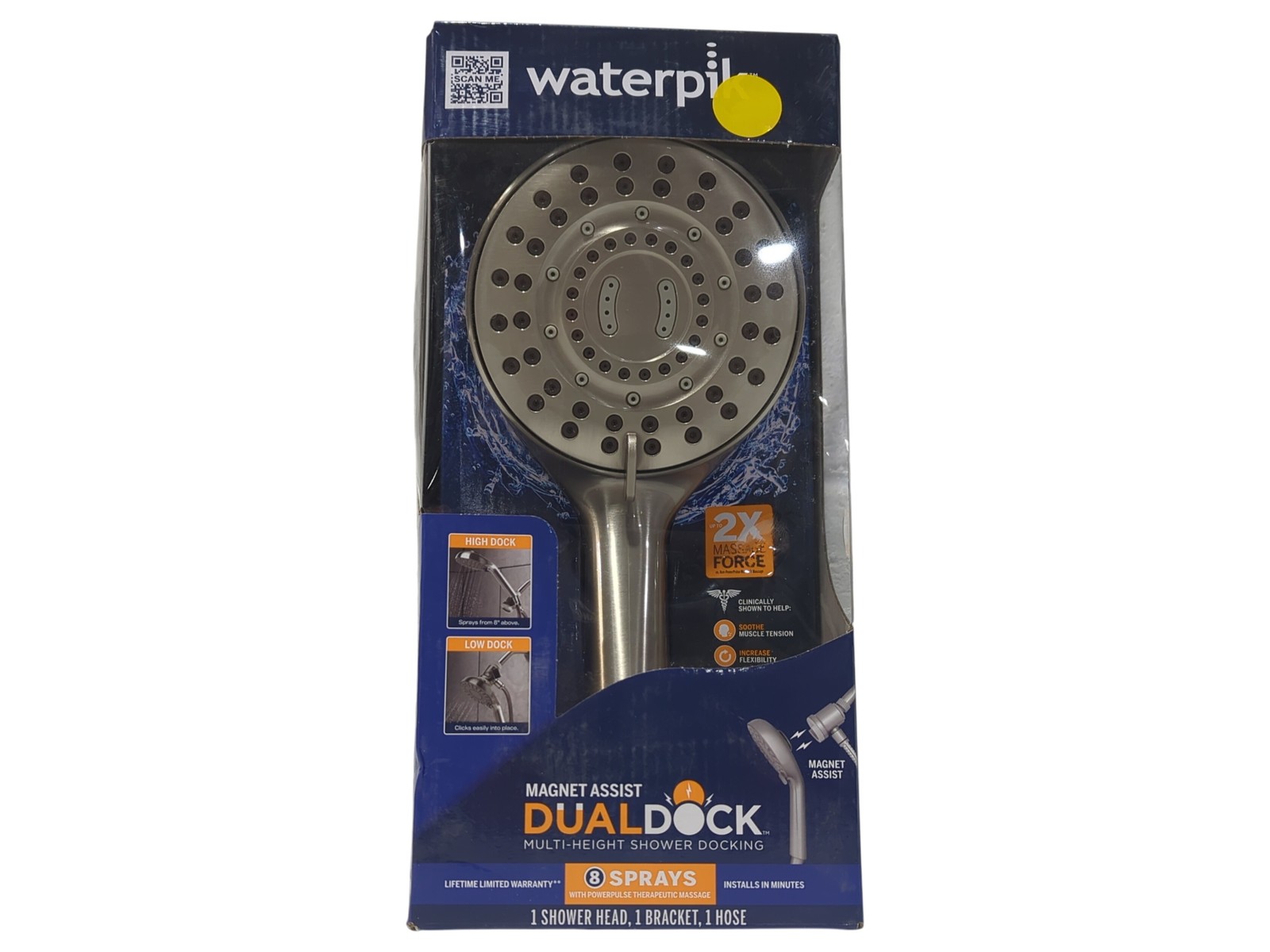 Waterpik Magnet Assist Multi Height Handheld Shower Head 1.8 GPM Brushed Nickel
