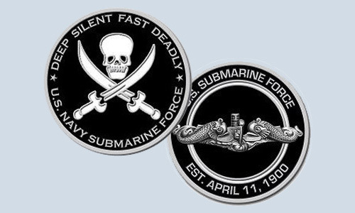 Navy Deep Silent Fast Deadly Submarine Force Service Skull Black Challenge Coin