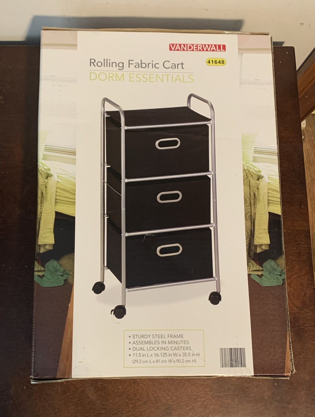 NOS VANDERWALL 3 DRAWER ROLLING FABRIC CART DORM ESSENTIALS 41648
