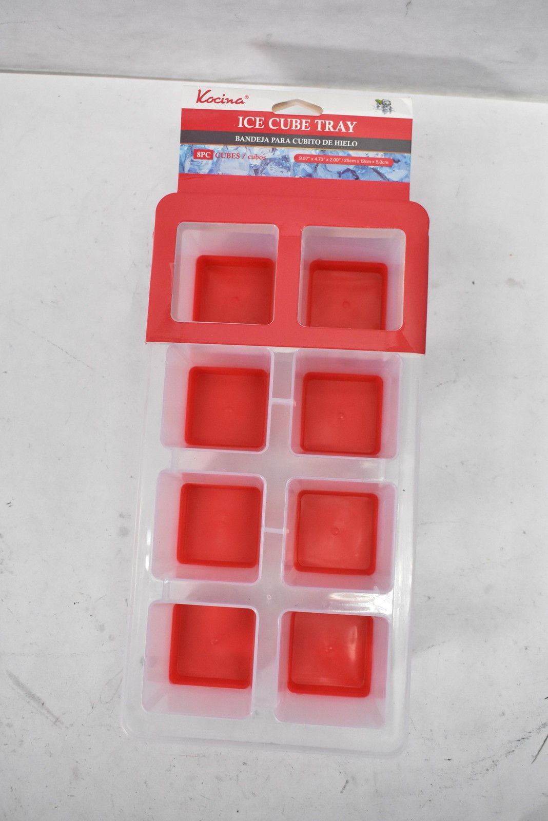 Kocina Ice Cube Tray Set Of 3 Red Square 8-Cube Stackable Plastic KT-4052