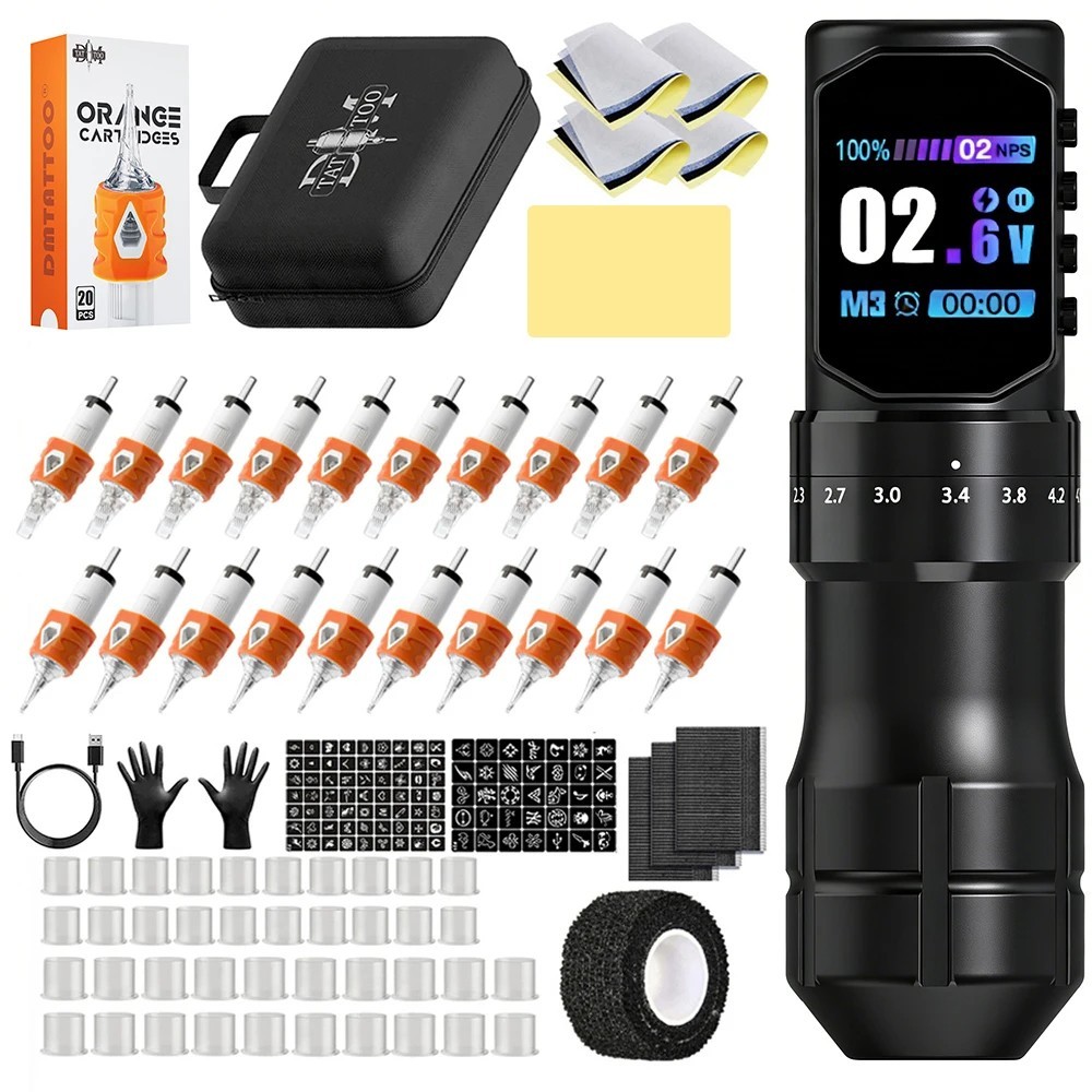 Professional Adjustable Stroke Tattoo Machine Kit Wireless Tattoo Pen With Inks