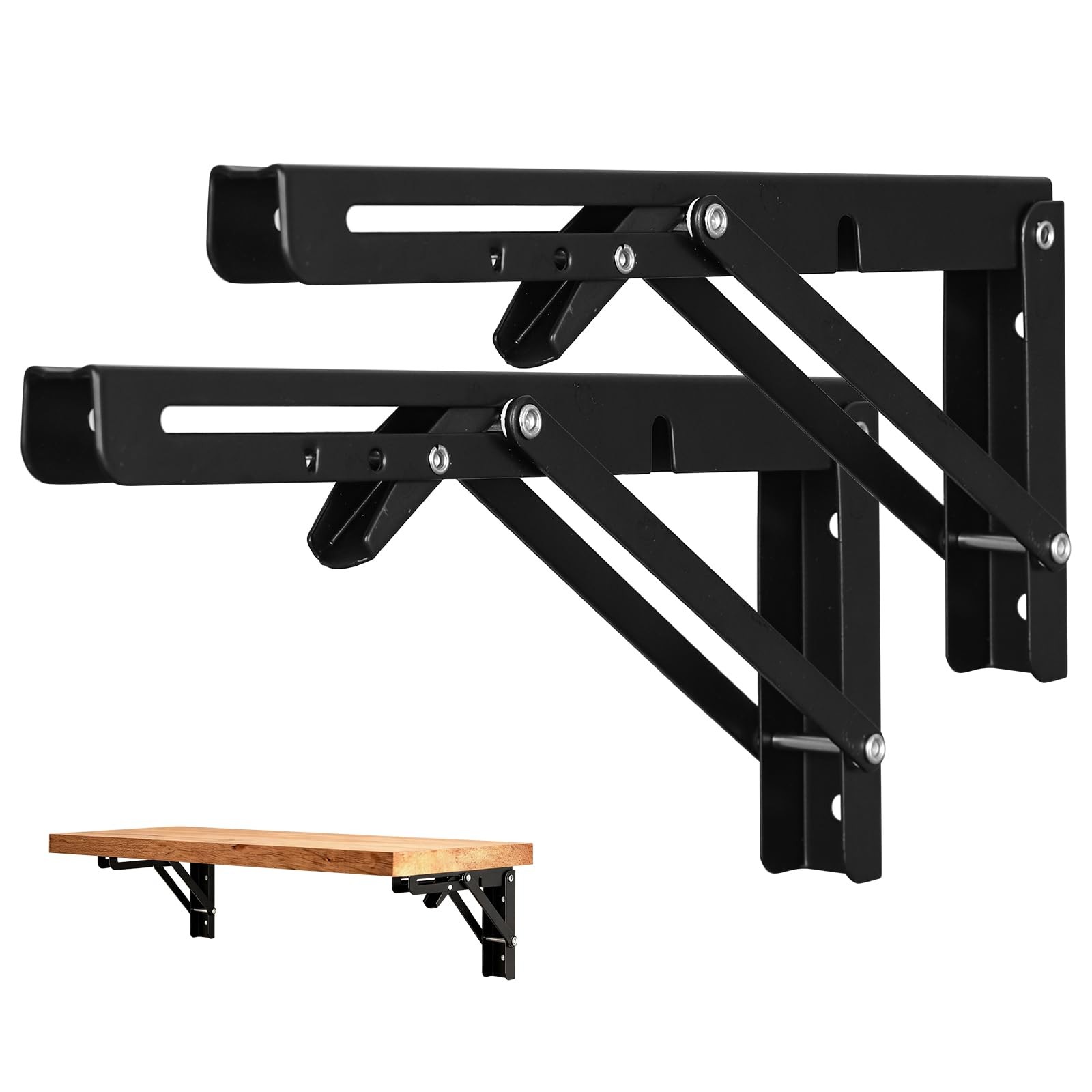 2 Pcs Folding Shelf Brackets,10 Inch Heavy Duty Metal Collapsible Shelf Brack...