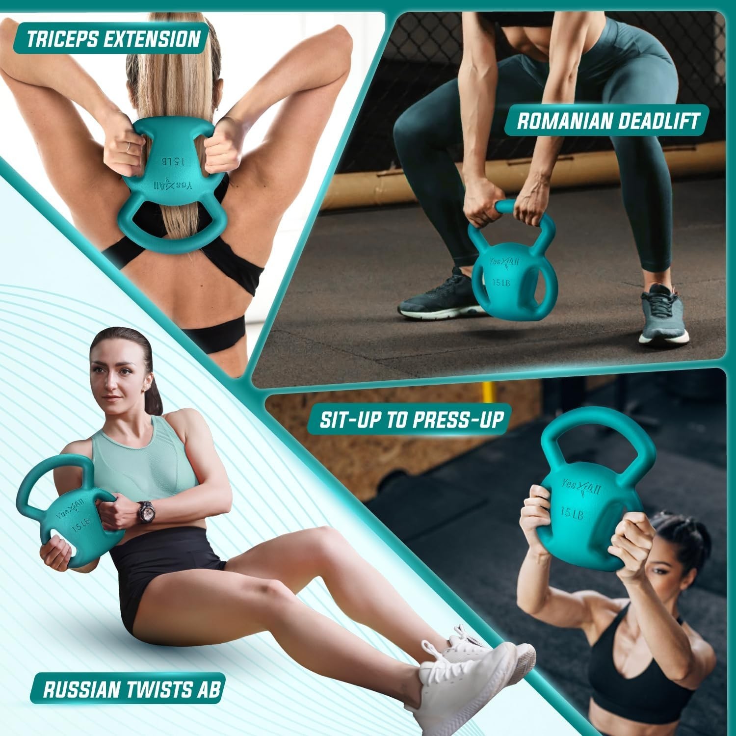 15LB Kettlebell Strength Training Women Wide Multi-grip Textured Handle