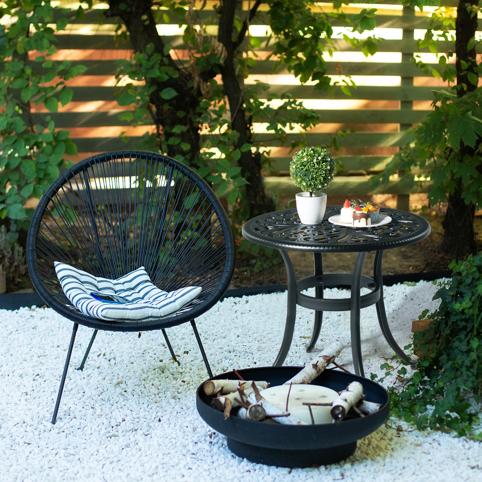 Phoenix Cast Aluminum Round Table, Patio End Table Side Table