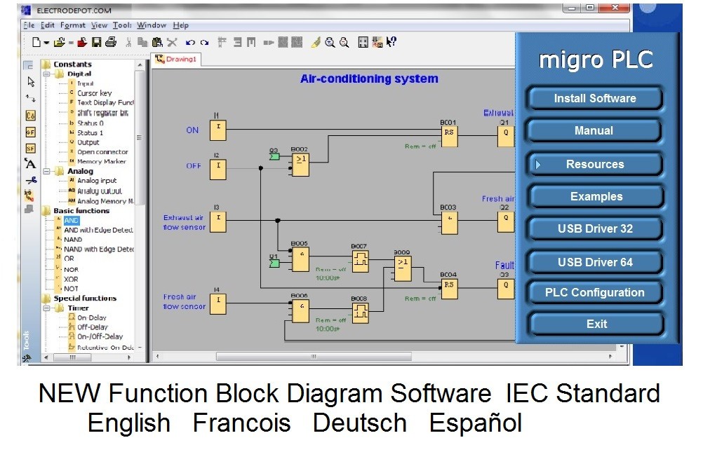 Mini PLC 12V 24V, USB Programming Interface w Function IEC Easy Block Software