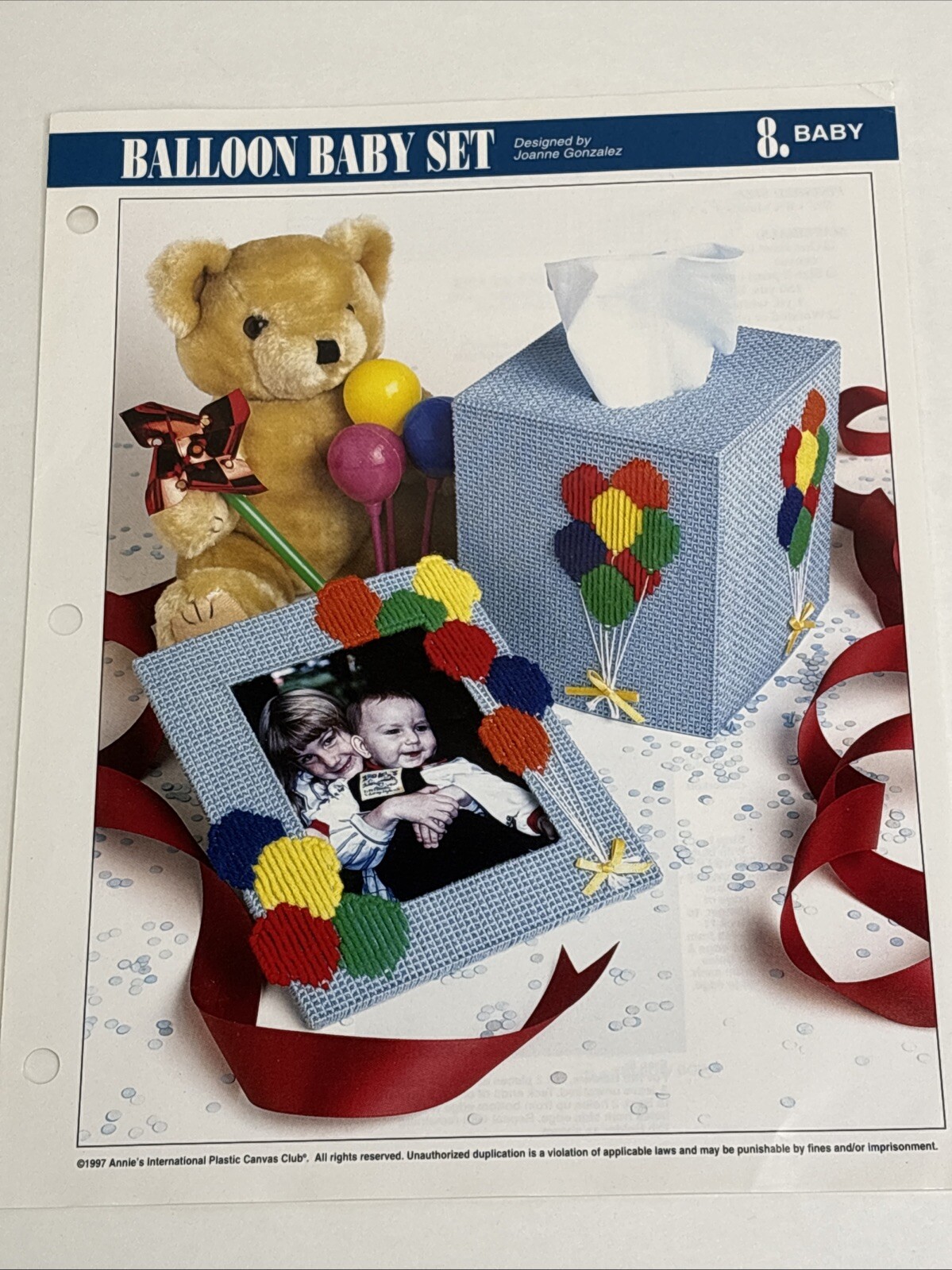 Balloon Baby Set Photo Frame Tissue Box Annies Attic Plastic Canvas Pattern Page