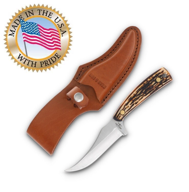 Bear and Son Skinner knife Sharpfinger USA with Leather Belt Sheath