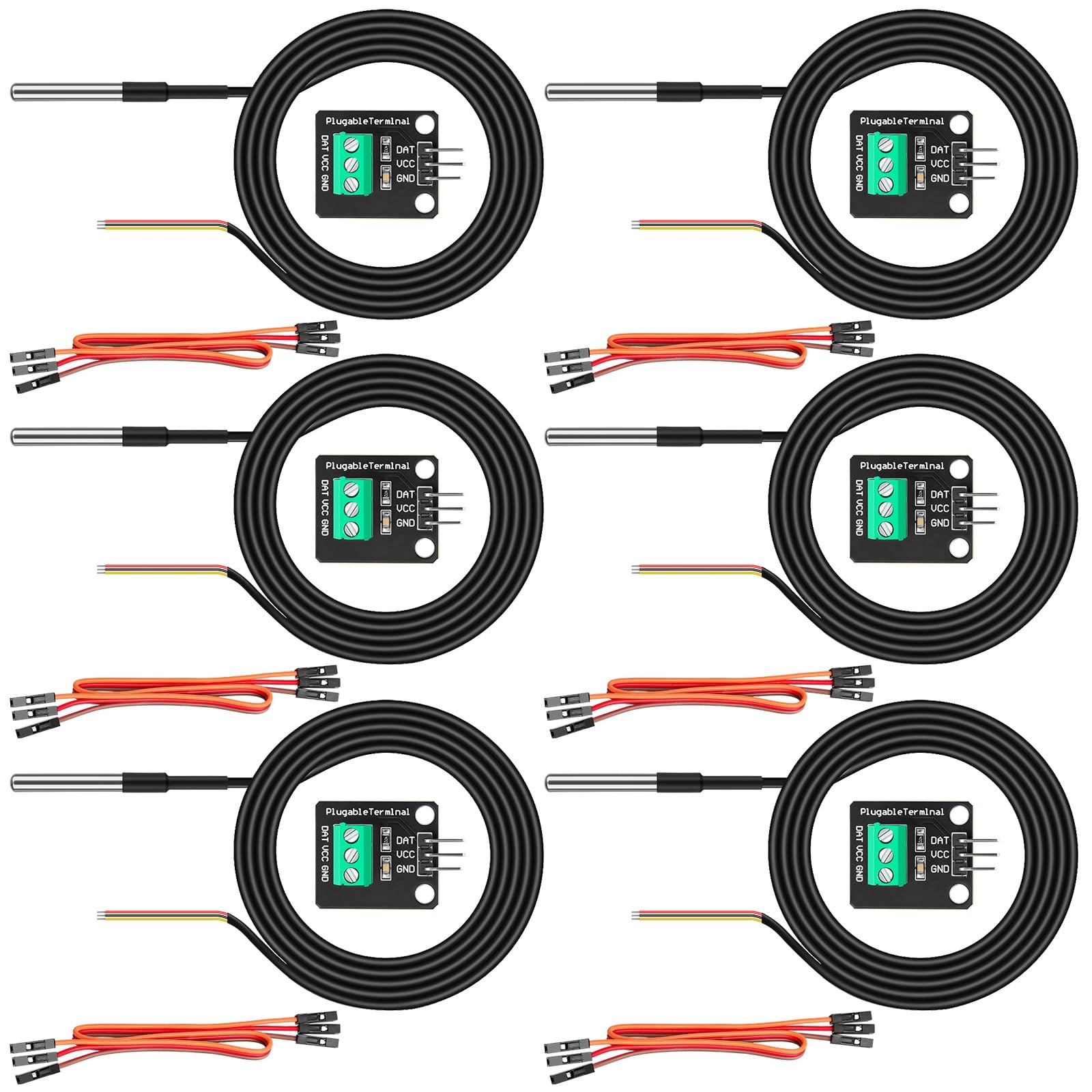 DS18B20 Temperature Sensor Stainless Probe Adapter Board Jumper Wires 6 PCS