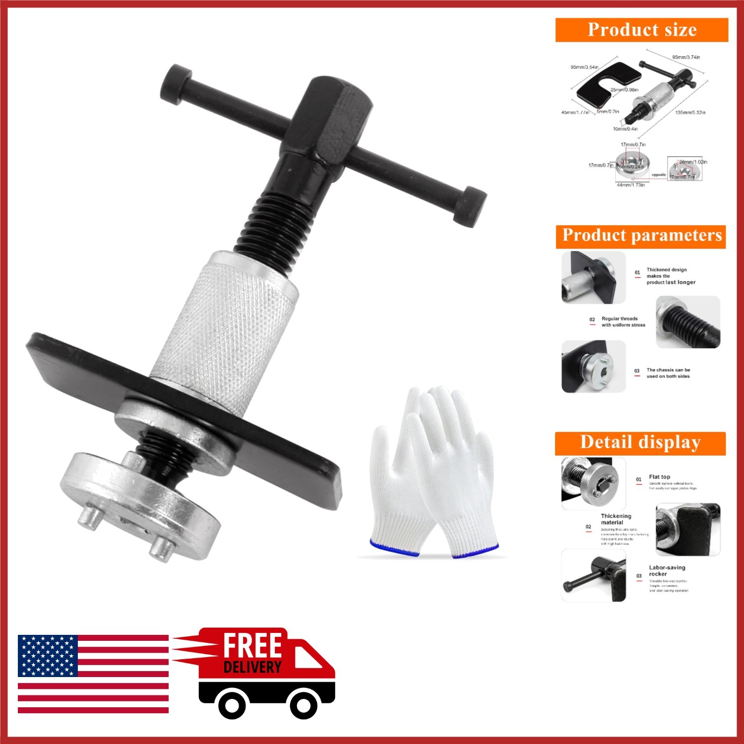 Brake Caliper Wind Back Tool with Gloves for Rear Brake Pad Replacement