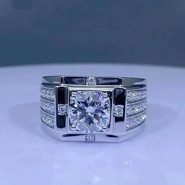 2.85 CT Round Cut D/VVs1 Moissanite Men's Engagement Ring 925 Sterling Silver