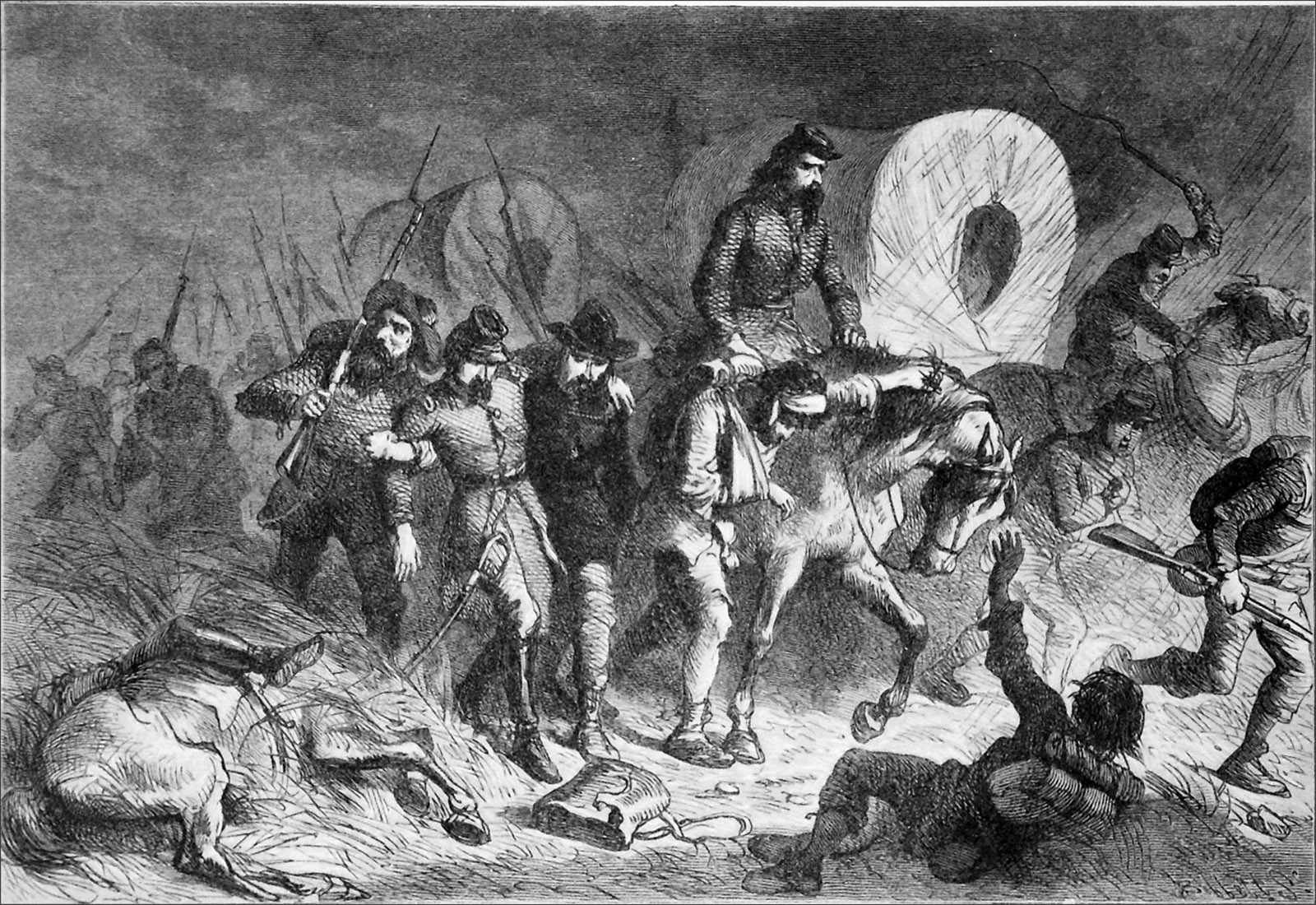 CIVIL WAR - RETREAT OF THE CONFEDERATES FROM SHILOH - Engraving from 19th c.