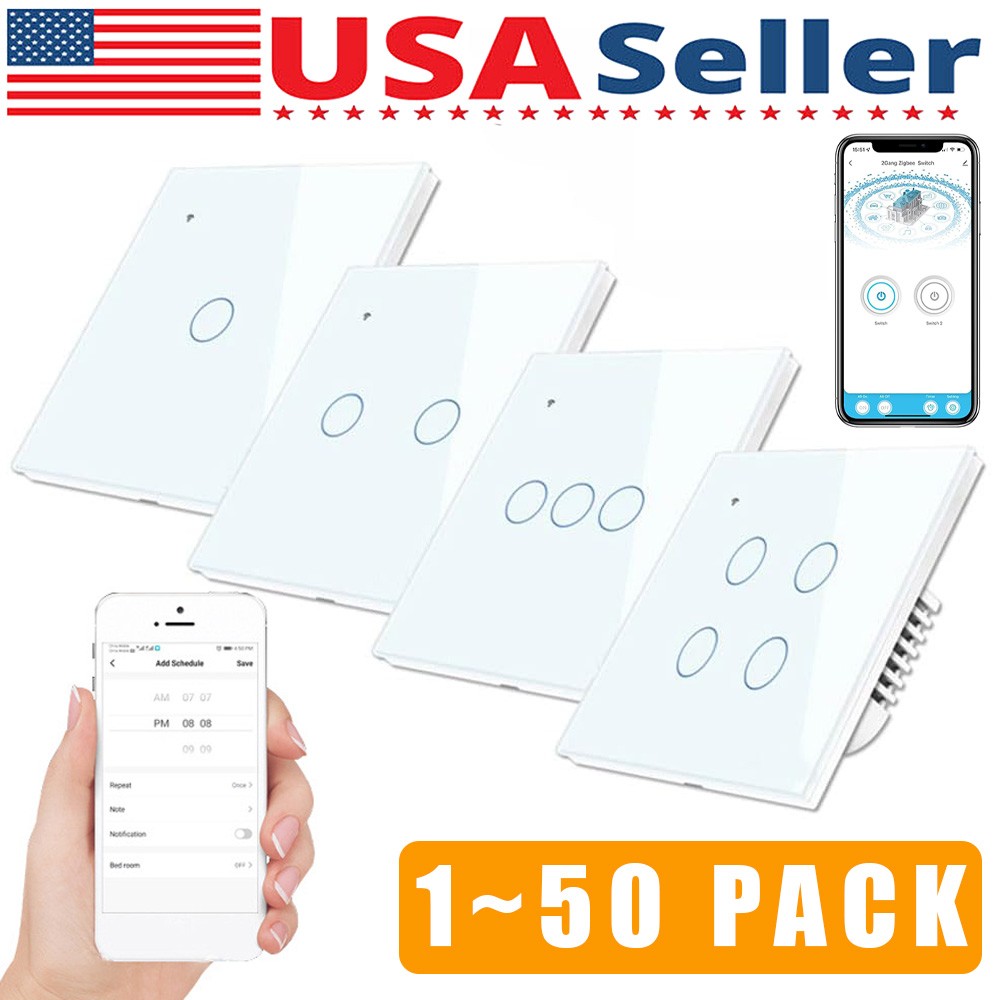 1/2/3/4 Gang WiFi Smart Wall Touch Light Switch Glass Panel For Alexa/Google APP