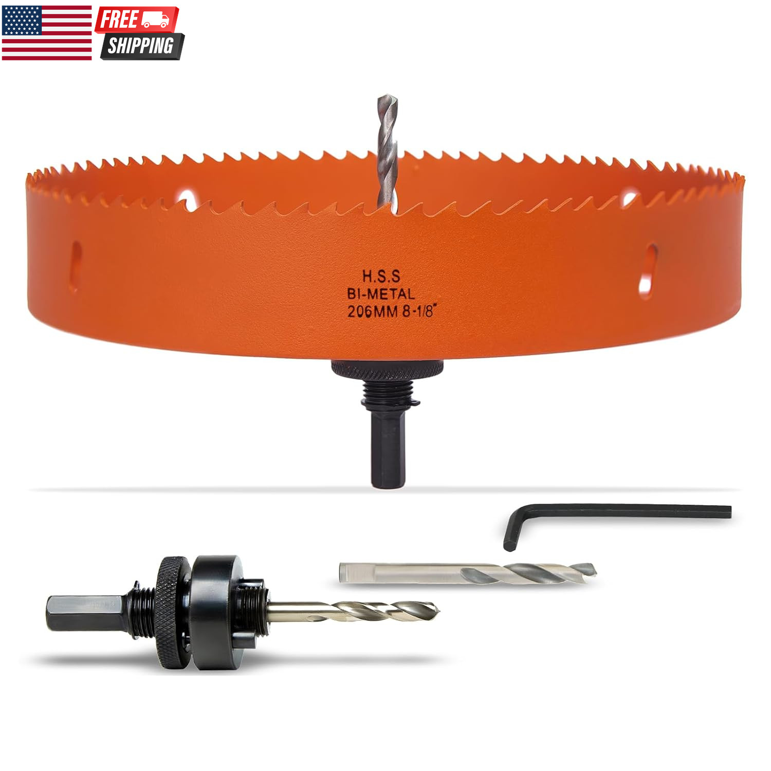 8-1/8 In Hole Saw with Arbor for Metal Wood and Plastic Cutting, 152Mm Bi-Metal